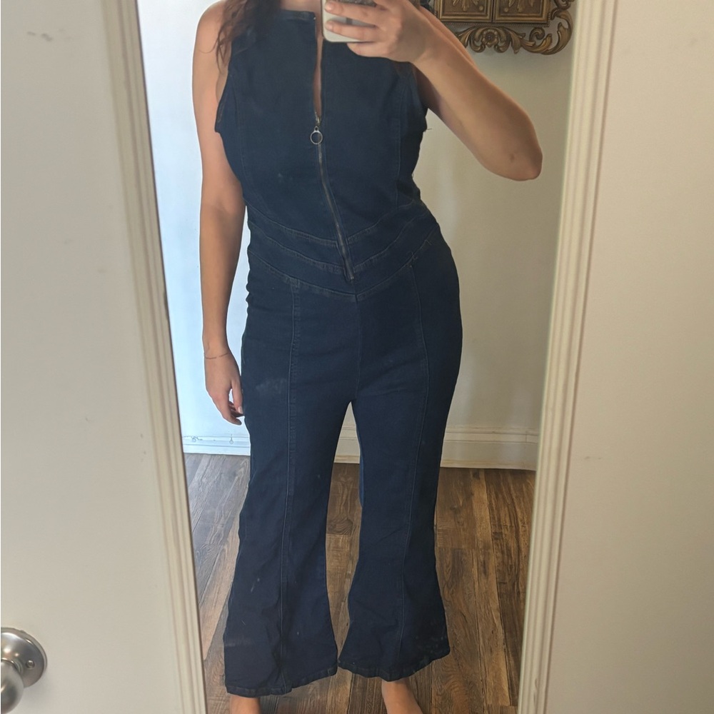 NEW: Heart Back Cutout Denim Jumpsuit